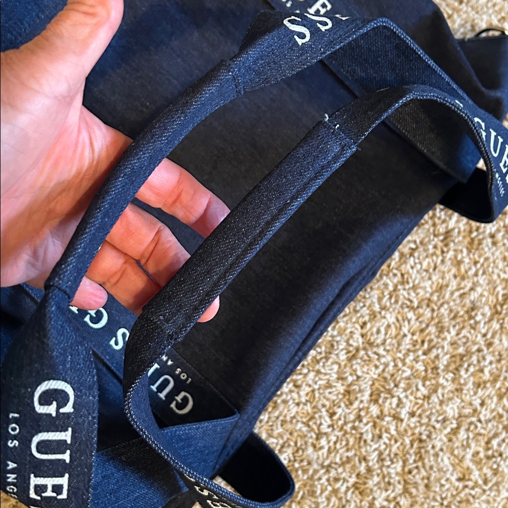 NEW Guess Denim Navy Blue Tote Bag - Picture 4 of 9